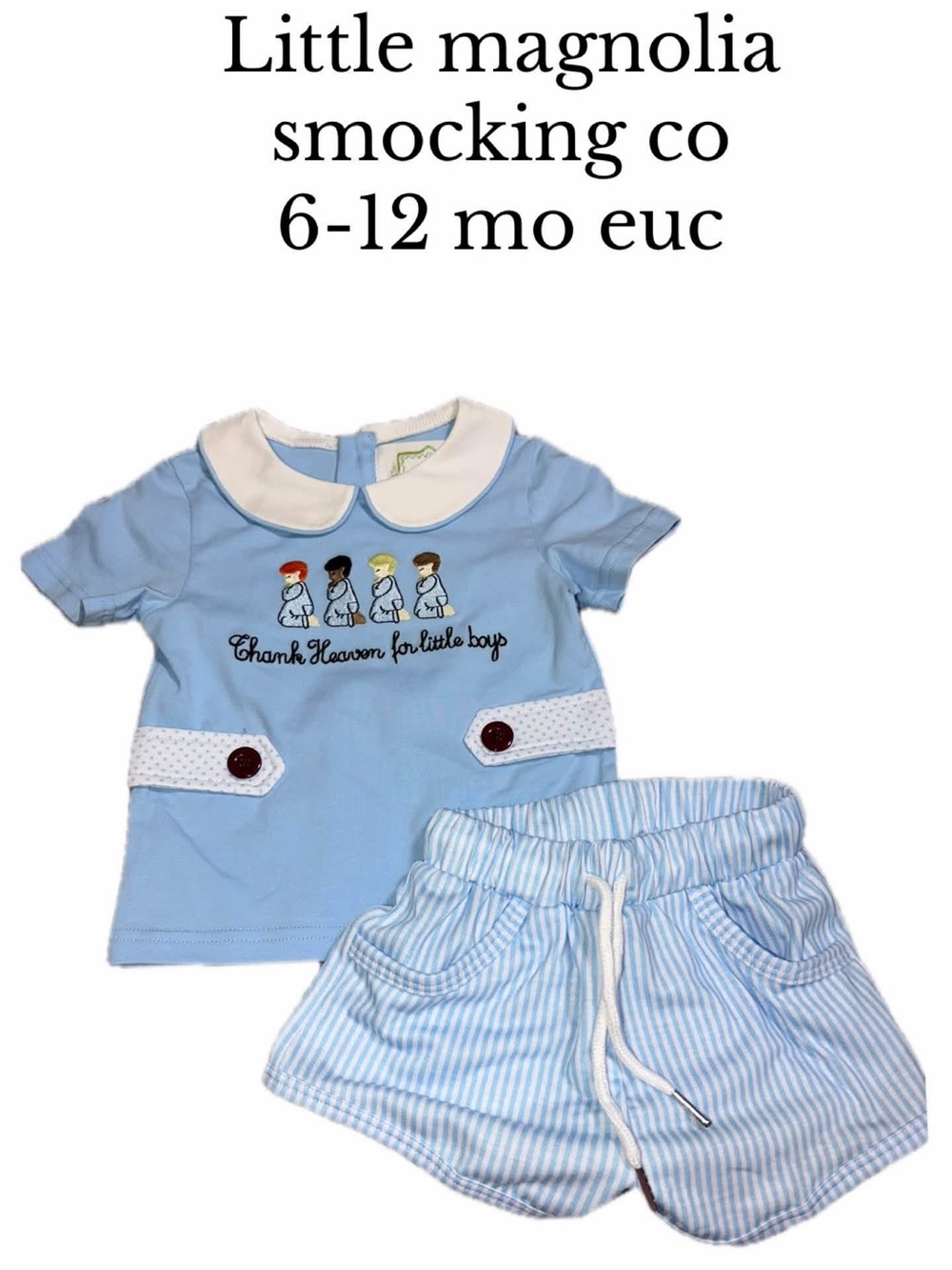 Little magnolia smocking company 6-12 mo thank heaven for little boys short set